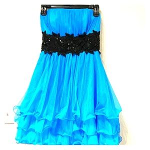 Aqua blue strapless ruffle dress